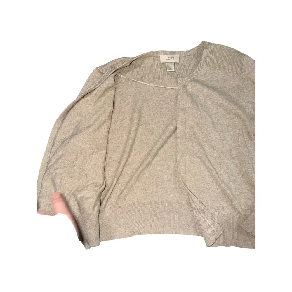 LOFT Open Front Cardigan Sweater Beige Size Medium‎ Long Sleeve Knit